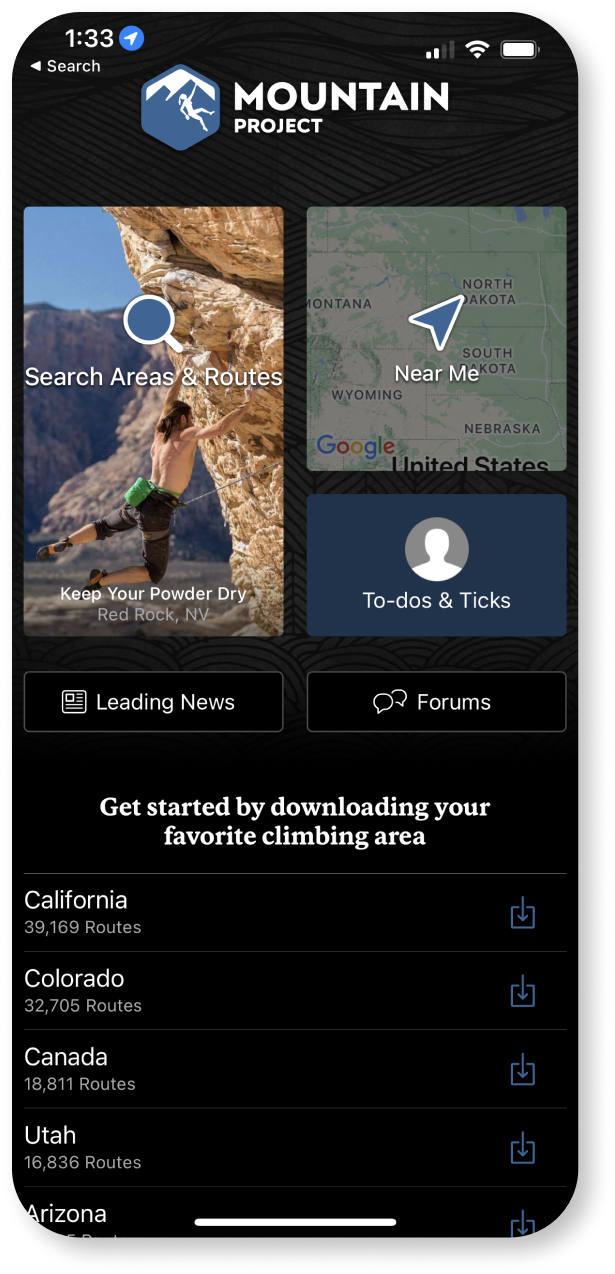 a screenshot of mobile app Mountain Project